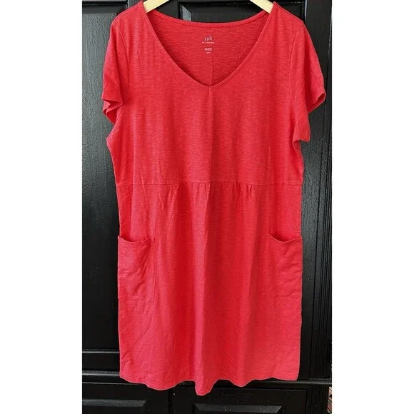J.Jill Knit V-Neck Dress Size LP Large Petite Pockets 100% Cotton Short Sleeve - Picture 2 of 10
